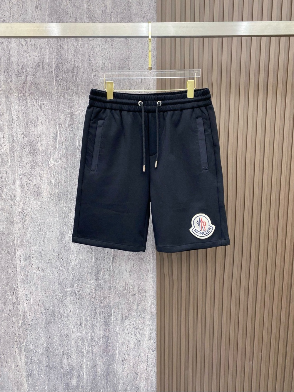 Moncler Black Drawstring Logo Patch Athletic Shorts